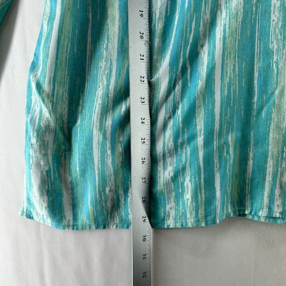 Gloria Vanderbilt Top Size L Stripe Tunic Blouse 3/4 Bell Sleeve Viscose Blue - Picture 11 of 11